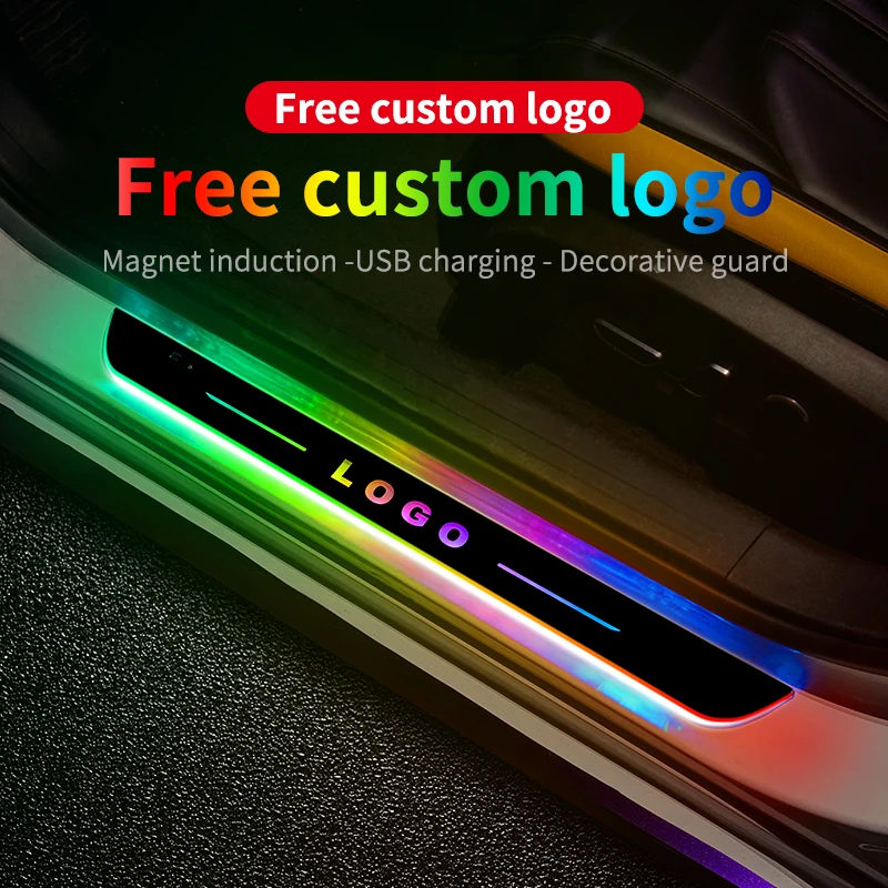 자동차 문짝 조명 씰 라이트 로고 프로젝터 램프, USB 전원 이동 LED 웰컴 페달, 자동차 스커프 플레이트 페달 라이트, 맞춤형