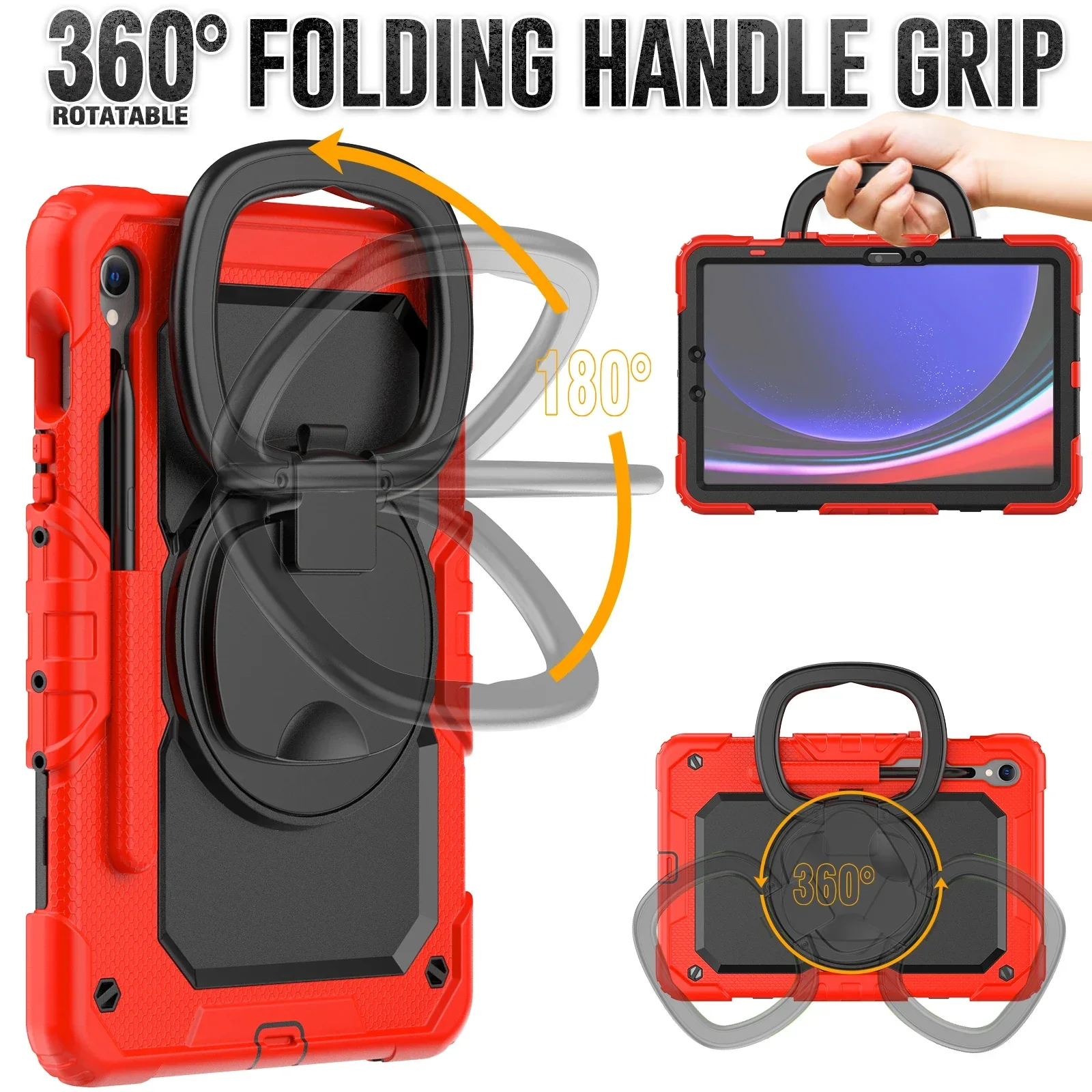 Shockproof Tablet Case with 360° Rotatable Stand & Shoulder Strap - Kids Protective Cover
