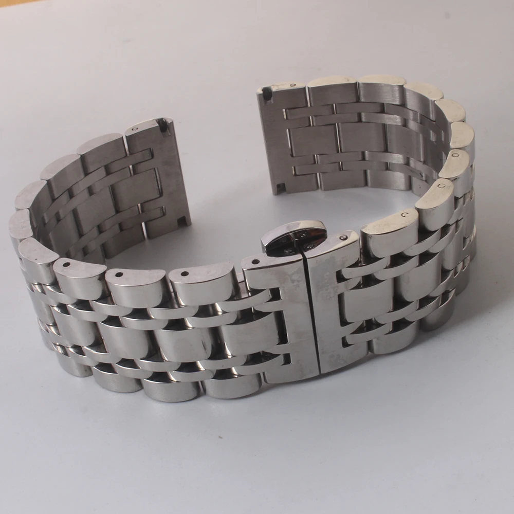 Silver Stainless Steel Polished Watch Strap with Butterfly Clasp