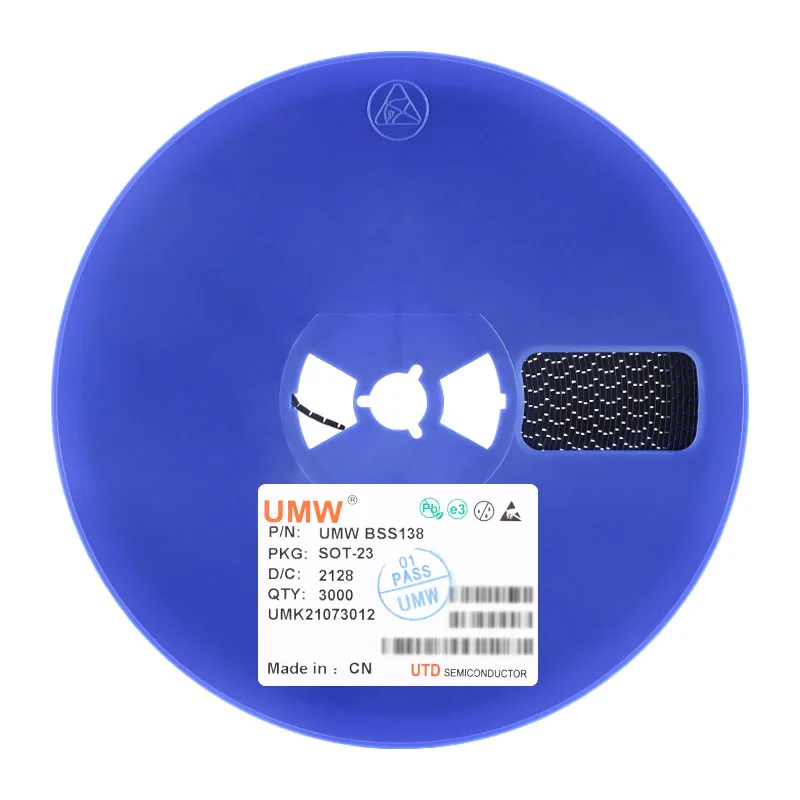 1000pcs UMW BSS138 SOT-23 50V/300mA N-channel MOS (Field Effect ทรานซิสเตอร์) ชิป 1