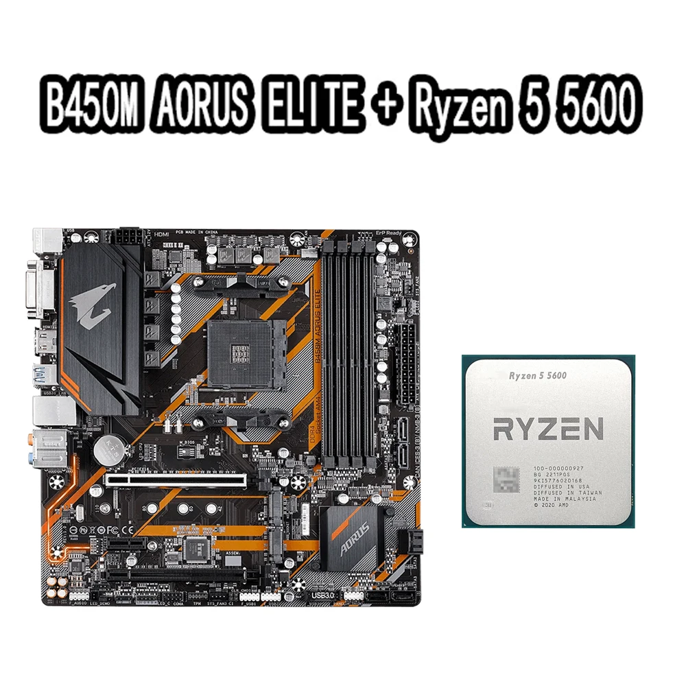 Ryzen 5 5600 R5 5600 Cpu + B450M Aorus Elite Presa Per Scheda Madre Am4 Tutto Nuovo Ma Senza Dispositivo Di Raffreddamento