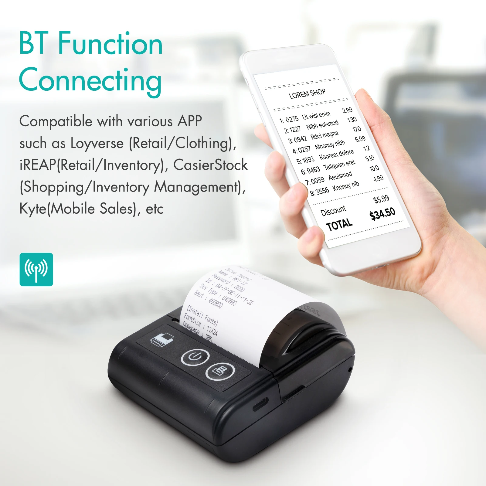 【Sale】Portable Mini Thermal Receipt Printer USB & BT Connection 2 inches 57mm Wireless Printer High Speed with 1 Roll Paper