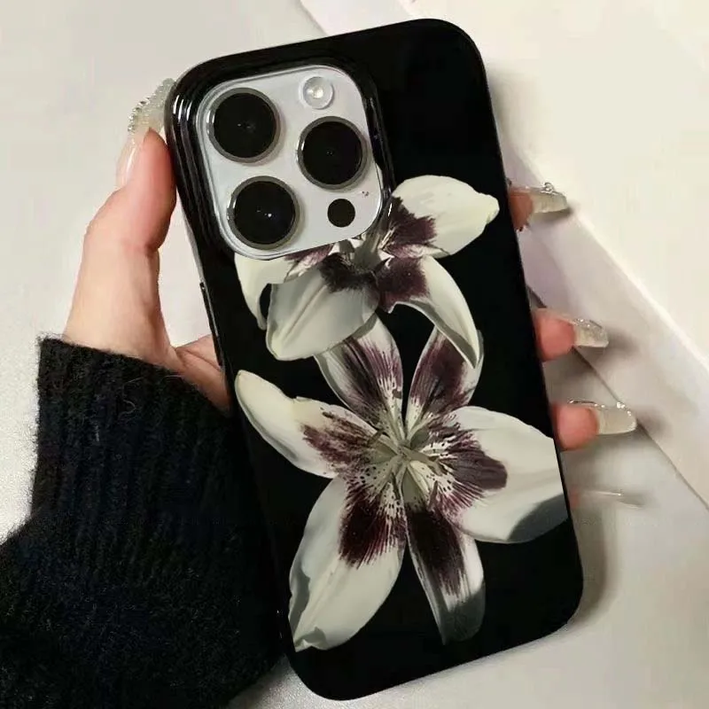 Lily Orchid Flower Print Phone Case - Shockproof Cover for iPhone 11-17 Series
