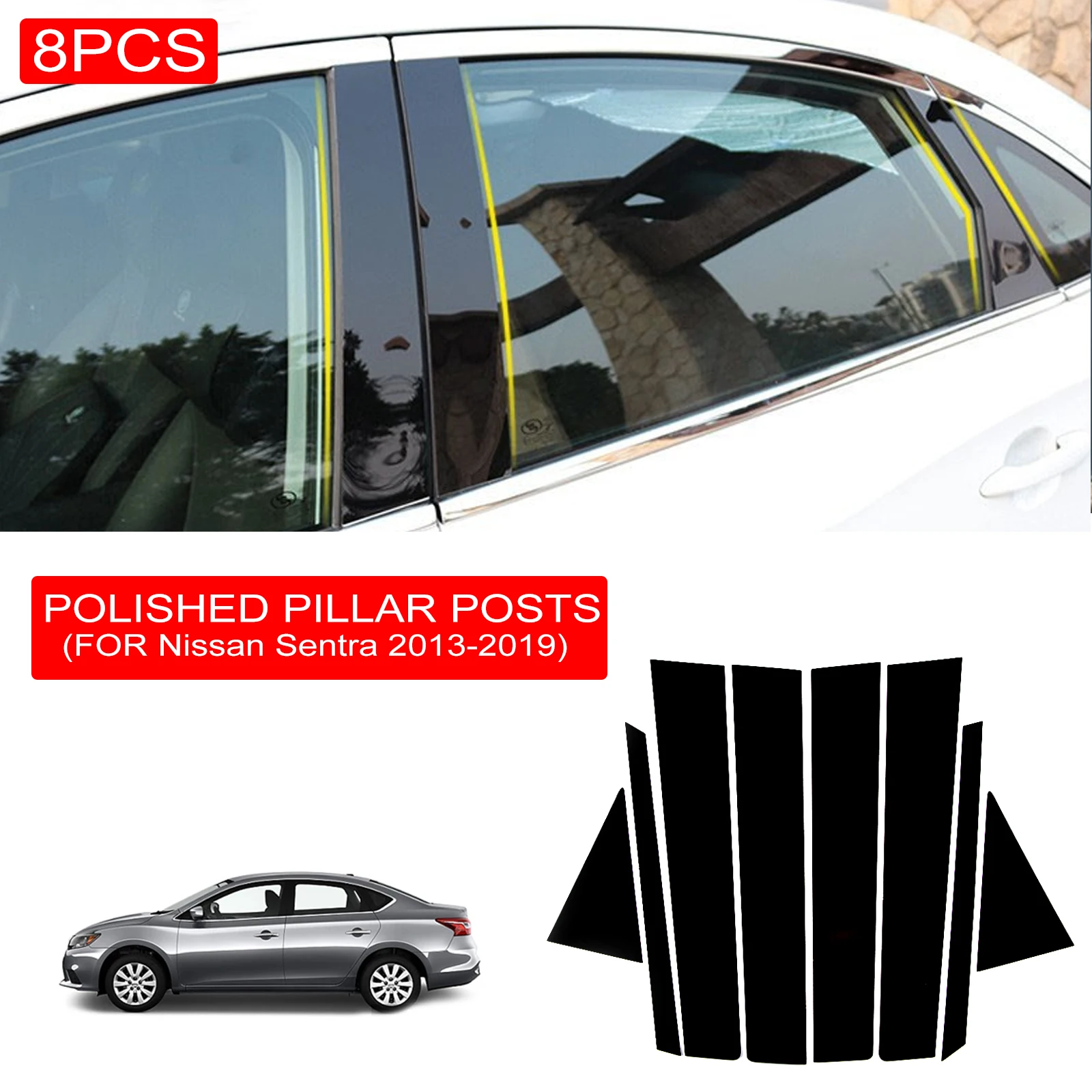 

8PCS Polished Pillar Posts Fit For Hyundai Elantra Sedan 2017- 2018 Window Trim Cover BC Column Sticker Chromium Styling