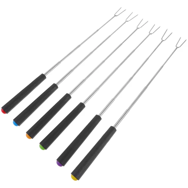 6 Pcs Telescopic Barbecue Villa Húskészlet Grill Kültéri Bot Mehaskatorral Fém Rozsdamentes Acél Villák Grillezés - Image 3