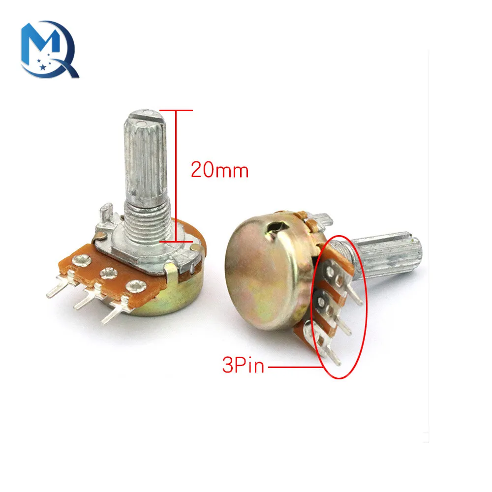 50Pcs WH148 3pin 15mm B1K B2K B5K B10K B20K B50K B100K B250K B500K B1M Potentiometer 1K 2K 5K 10K 20K 50K 100K 250K 500K 1M