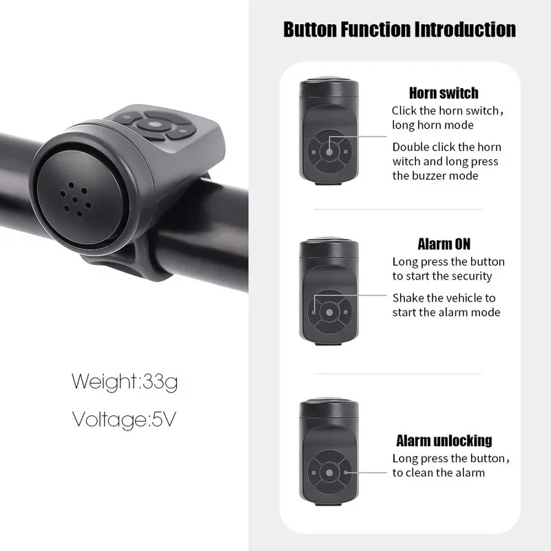 USB Rechargeable Bicycle Motorcycle Electric Bell Horn 4 Modes Cycling Anti-theft Alarm Horn Bike Accessories