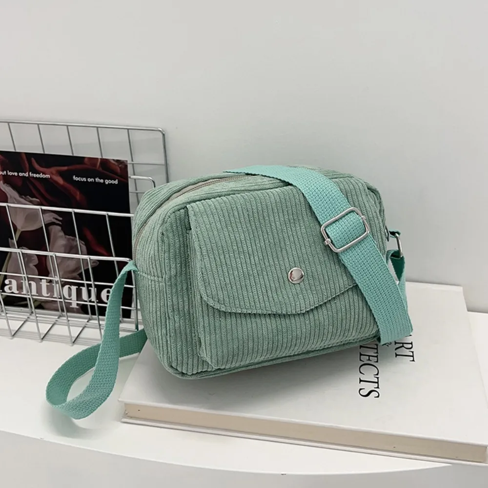 Corduroy Striped Crossbody Bag Simple Design Solid Colour Lady's Square Bag Adjustable Strap Mini Coin Pouch for Casual Wear 9