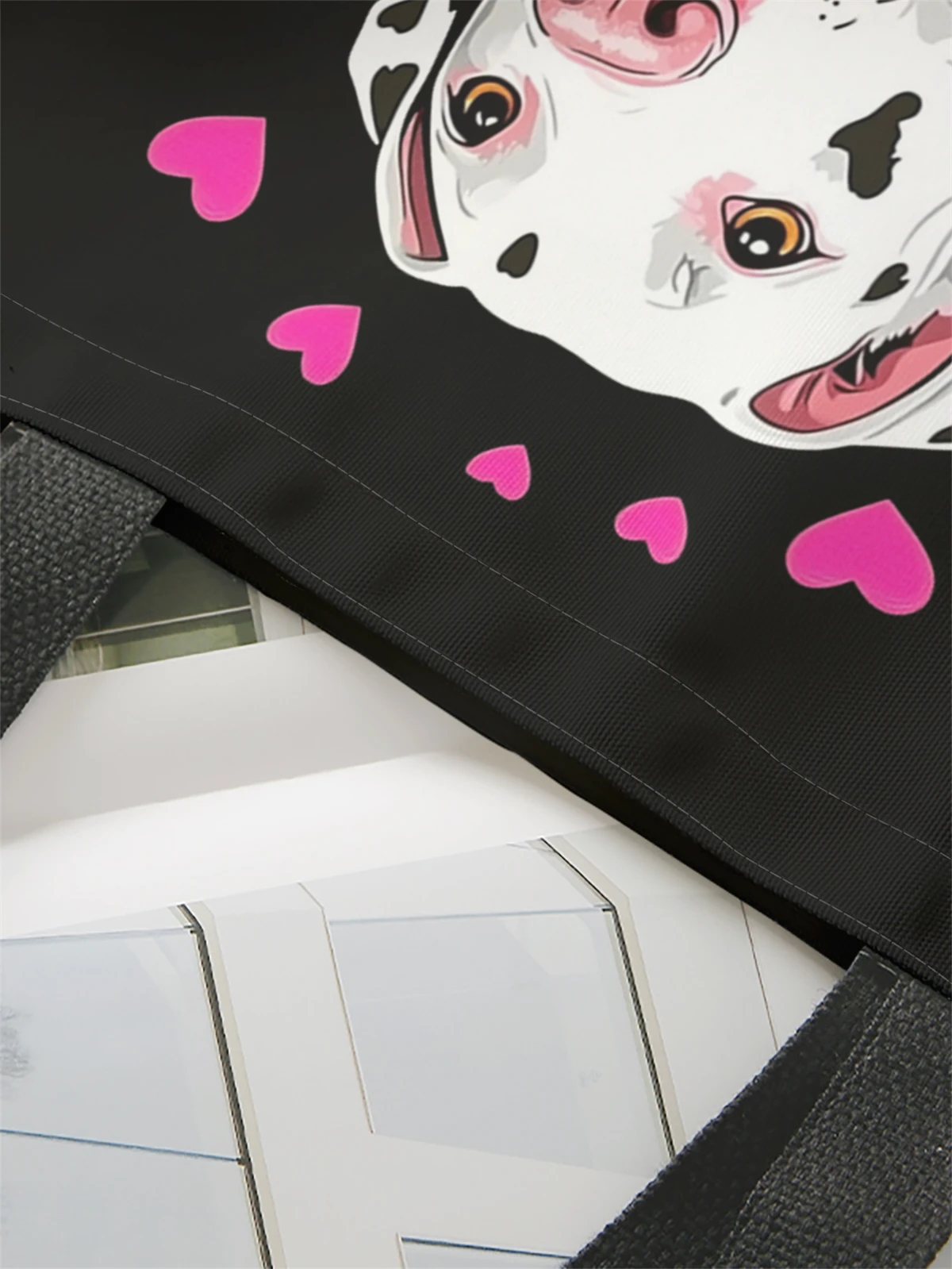 1 piece, cartoon dog handbag, reusable fashionable handbag, multifunctional handbag, printed canvas shopping bag