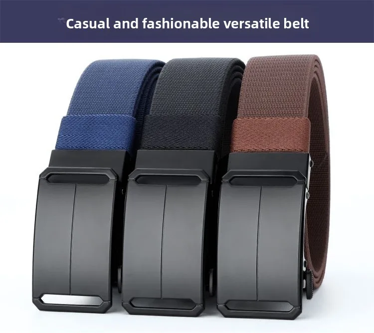 Taktischer Gürtel mit Metallschnalle, Herren-Canvas-Stretch-Militärgürtel, lässiger Golf-Outdoor-Trainings-Jagdhosen-Automatik-Taillengürtel – Detail 1