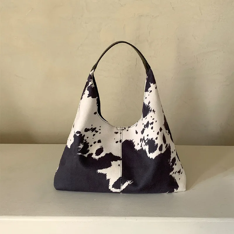 Women's Simple Fashion Casual Tote Bag Cow Print Shoulder Bag Spacious Designer Satchel Handbag for Everyday Use