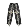 2024 New Blue Tassels Thug Club Tag Denim Zipper Slim Fit Straight PANT Jeans Cotton Denim Pants Casual Jeans Size 1 2 3 #N197 5