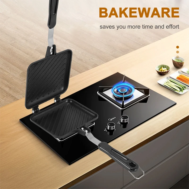 Grilled Sandwich Panini Maker,Bread Toast Breakfast Machine,Hot Sandwich Pan,Nonstick Aluminum Flip Pan,Kitchen Tool 2