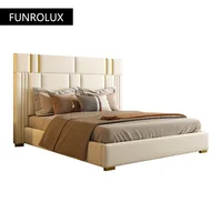 Meubles de luxe légers et modernes, lit en cuir pour chambre à coucher, lit confortable à dossier souple en acier inoxydable avec lit double 2
