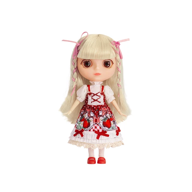 POP MART Blythe Strawberry Dress Movable Doll Small Cloth Doll BJD 