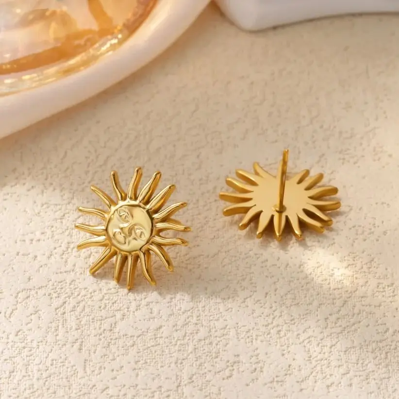 Punk Stainless Steel Sun Earrings Geometric Waterproof