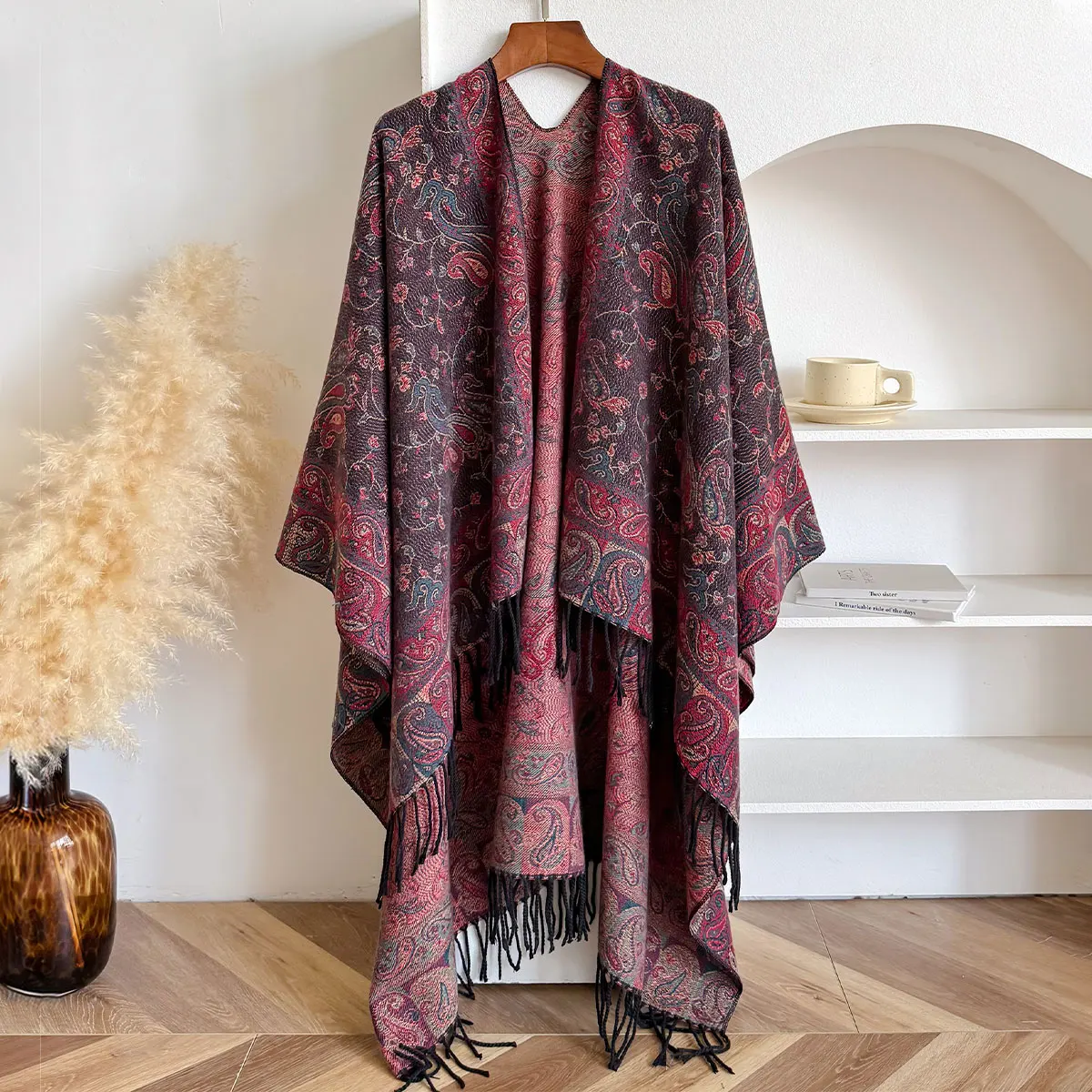 Winter Women Warm Slit Large Shawl Double Sided Paisley Jacquard Thickening Blanket Luxury Scarf Female Pashmina Keep Warm Cloak
