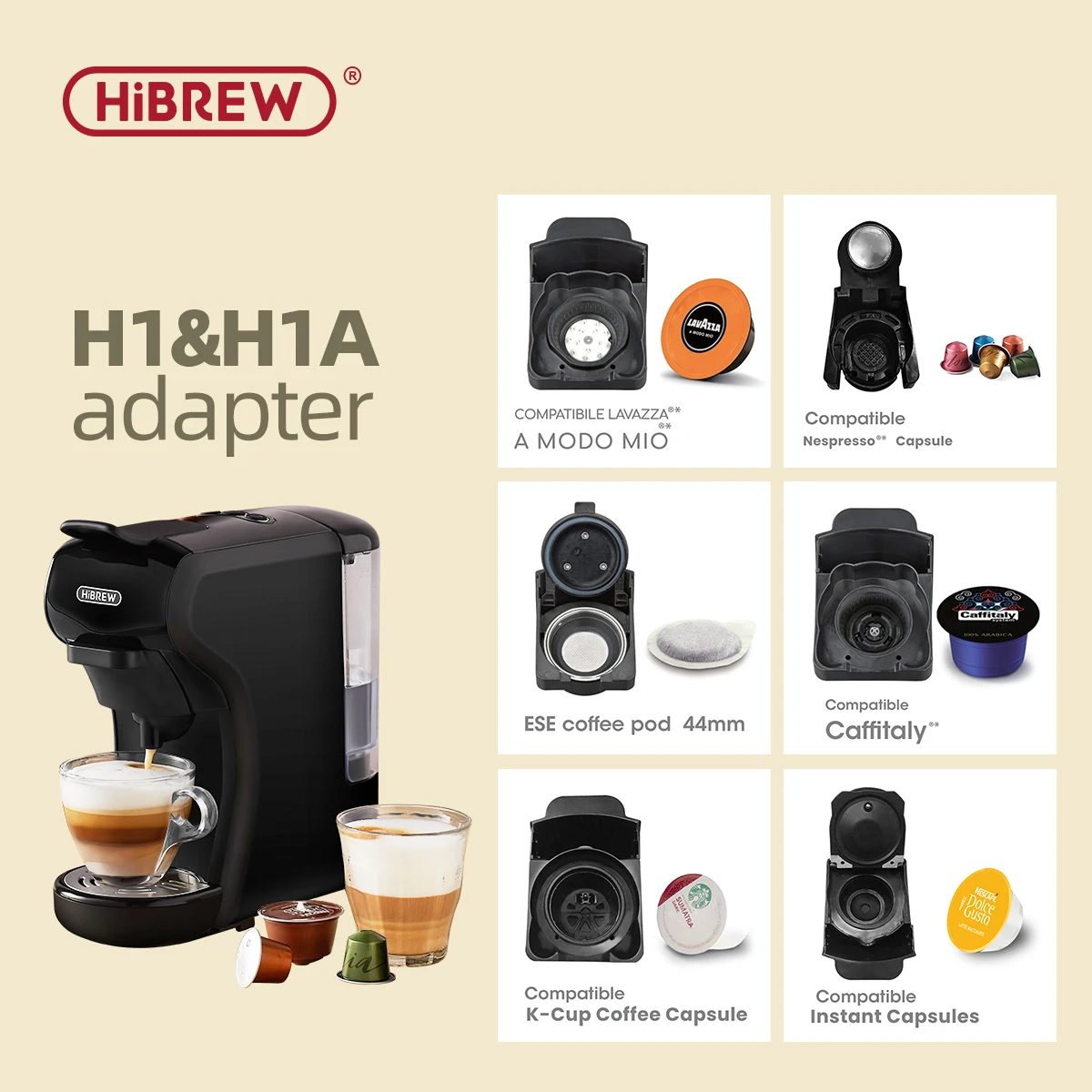 Hibrew-peças do Sistema Adaptador Adequado para Lavaza Blue Modo Mio Pod Ese Caffitaly h1 h2