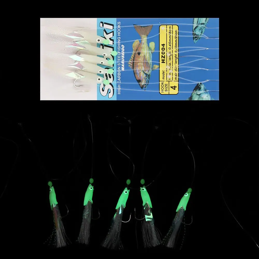 5pcs /Lot Luminous Fishing Lure Rigs Bait Jigs Lure Soft Lure Worn Fake String Barbed Hook Lures