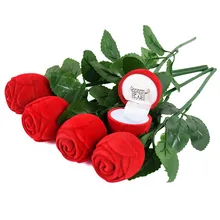 

New Romantic Rose Flower with Rod Ring Box Velvet Rose Gift Box Jewelry Packaging Display Case for Wedding Engagement Valentine