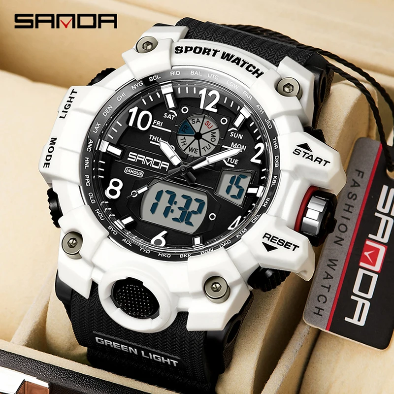 

SANDA Top Brand G style Sport Watch Men LED Digital Watches 5Bar Waterproof Military Dual Display Wristwatches Relogio Masculino
