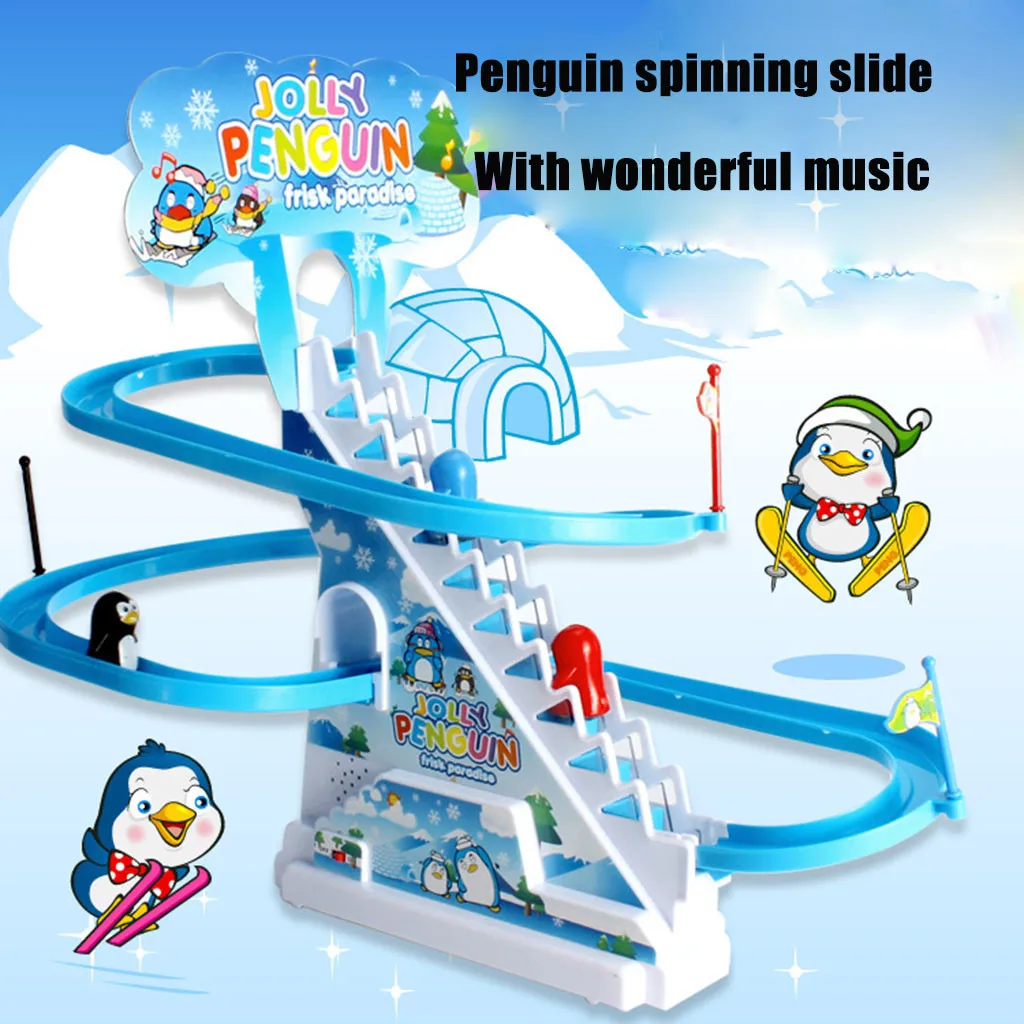 Electric Track Penguin Sliding with Music Track Race Toy Train Puzzle Education Division And Multiplication Games