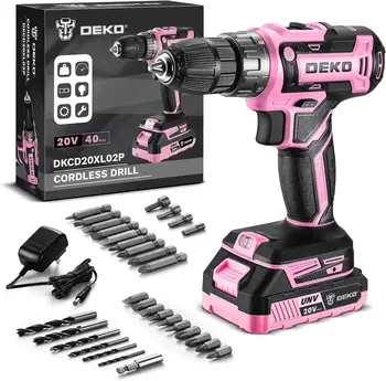 Power Drill Cordless: DEKO Pink Cordless Drill 20V Electric Power Drill Set Tool for Women 1