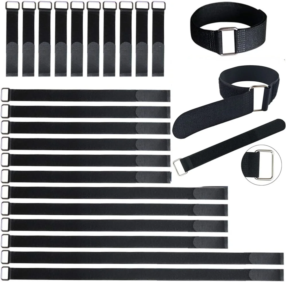 Cable Ties 5Pcs Reusable Fastening Adjustable Nylon Hook and Loop Cinch with Metal Buckle