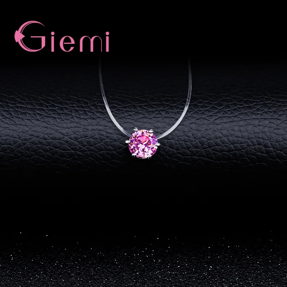Single Sparkling Zircons Necklace Pendant Invisible Fishing Lines 925 Sterling Silver Jewelry pendant necklace,silver necklace,silver pendant