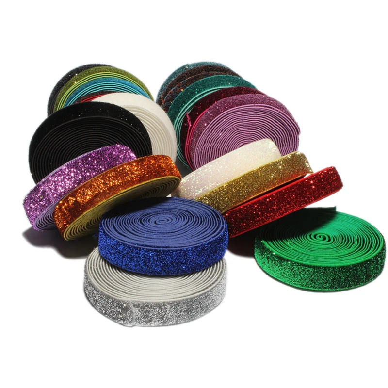 

100Yards 5/8" 20colors Shiny Rainbow Glitter Fold Over Ribbon FOE for DIY Apparel Sewing Elastic Band for Arts,Crafts & Sewing
