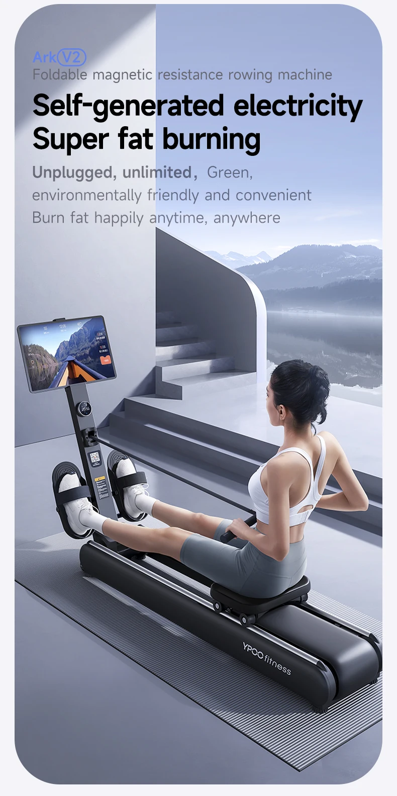 Description Picture 4 of itemnew  Fitness Gym Fitness Air Rower High Quality home  smart portable rower  magnetic foldable Rowing Machine  with app