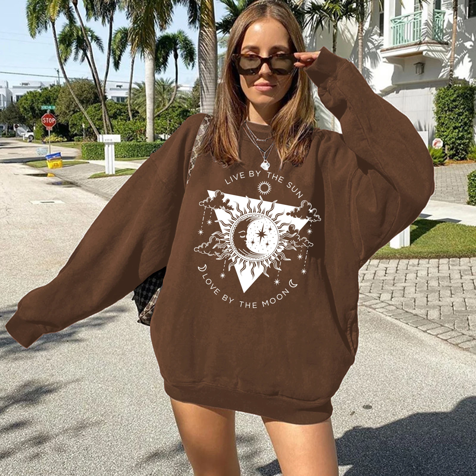 Seeyoushy LIVE BY THE SUN LIVE BY THE MOON Sun Moon Printed Ladies Top Y2K 2023 Trend Streetwear Autumn Winter Ladies Hoodie 5