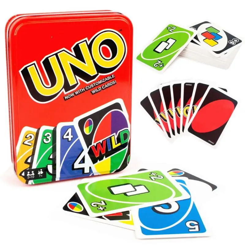 

UNO Wild Tin Box DOS H2O Phase10 Cards Game in Storage Tin Box Cartoon Pokemon Pikachu Family Camping Travel Poker Boardgame Toy