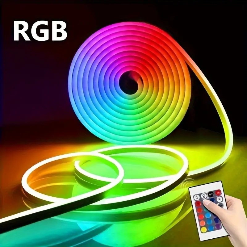 5V USB RGB LED Neon Strip Light 24key IR Remote Control Neon Sign Rope Lights Flexible Waterproof Outdoor/Home Bedroom Decor
