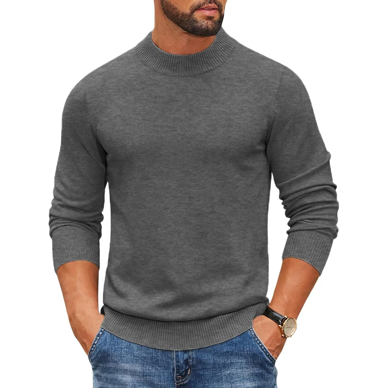 Men's Mock Turtleneck Ribbed Knit Pullover Sweater Casual Heavyweight Slim Fit Dress Sweater Warm Jumper Thermal Streetwear