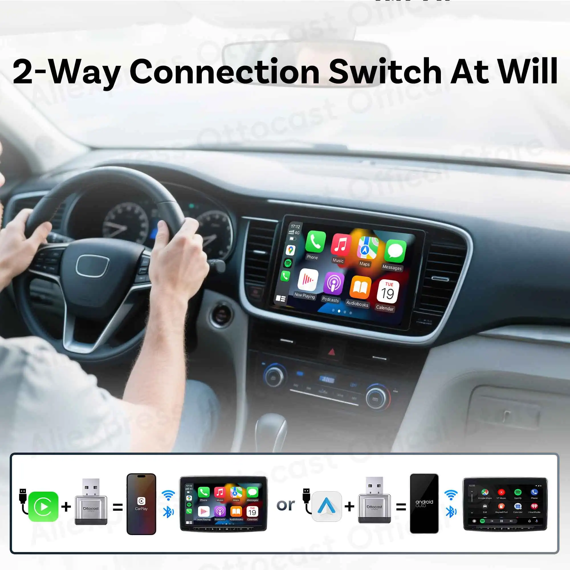 Ottocast Express Mini Gem Cube 3.0 Kabelgebundener zu Kabelloser CarPlay Android Auto Adapter USB-Dongle Auto-Zubehör für iPhone Android – Detail 2