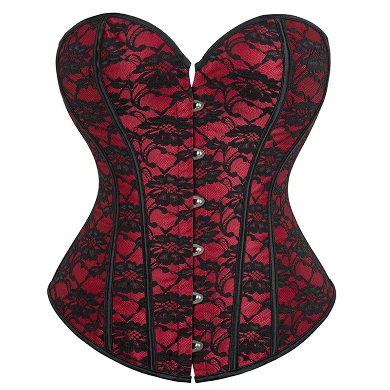 

Gothic Overbust Corsets For Women Burlesque Flower Lace Up Corset Bustier Tops Plus Size Korsett Red