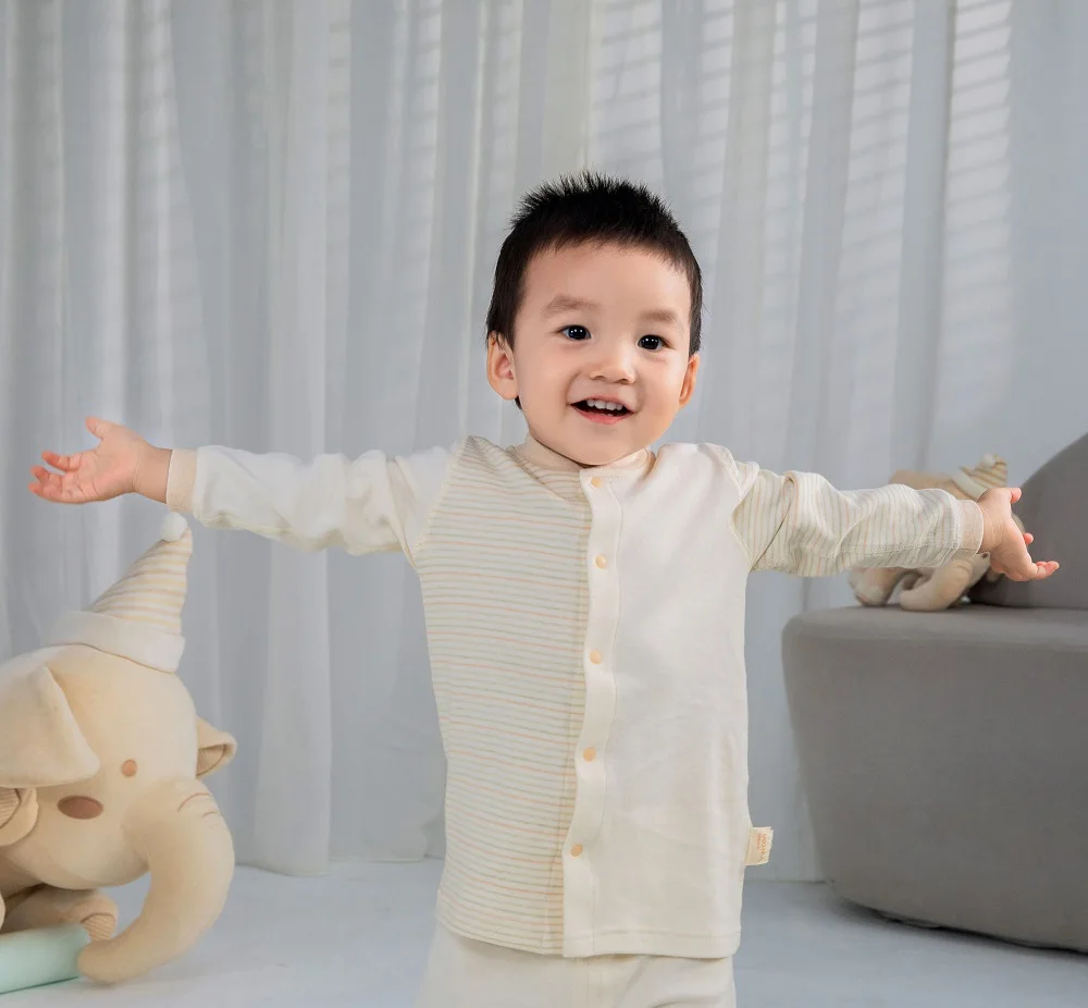 0-3Y Pajamas Eco Friendly Sleepwear Autumn Winter Boys Girls Cotton Striped Thick Warm Up Home Wear Baby Pyjamas Pajamas Sets