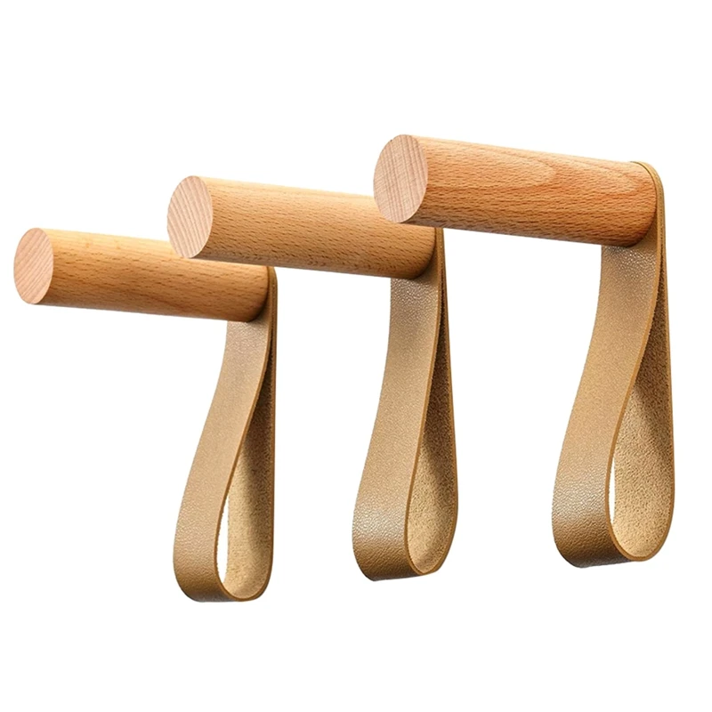 

Деревянный крючок для пальто, деревянные настенные вешалки для прихожей, деревянные настенные крючки, винтажные одинарные вешалки с кожаным ремешком