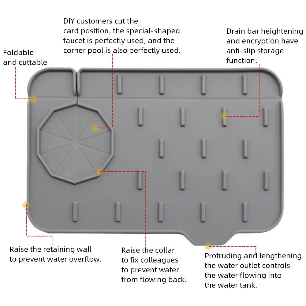 Description Picture 5 of itemSilicone Faucet Splash-proof Water Pad Drain Tray Waterproof Pad Sink Storage Drying Pad Slope Don't Store Water