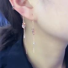  585 purple gold plated 14K rose gold new circle sequins long ear line classic creative earrings for women engagement jewelry 