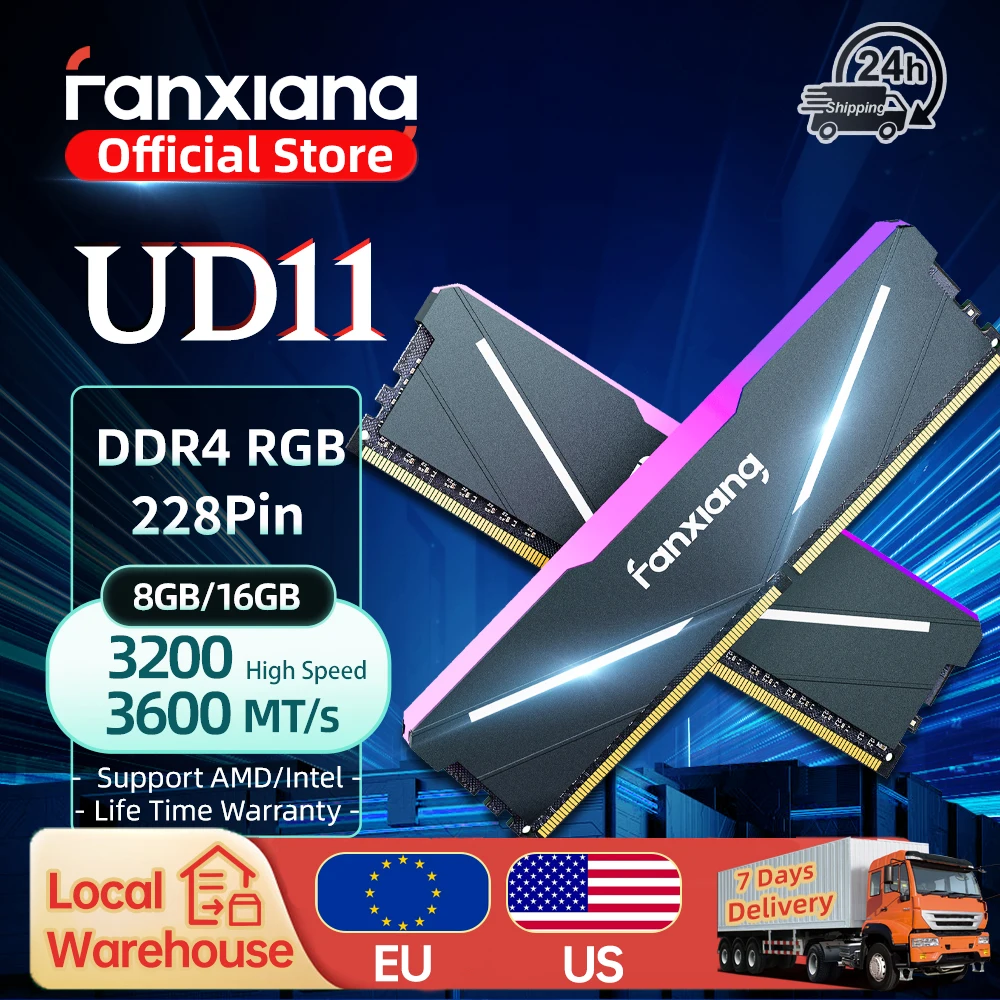 [EU/US Versand] Fanxiang UD11 RGB Speicher Ram DDR4 8GB 16GB 3600MT/s Nicht-ECC Desktop Gaming DDR Dual Kanal Speicher Modul Für PC