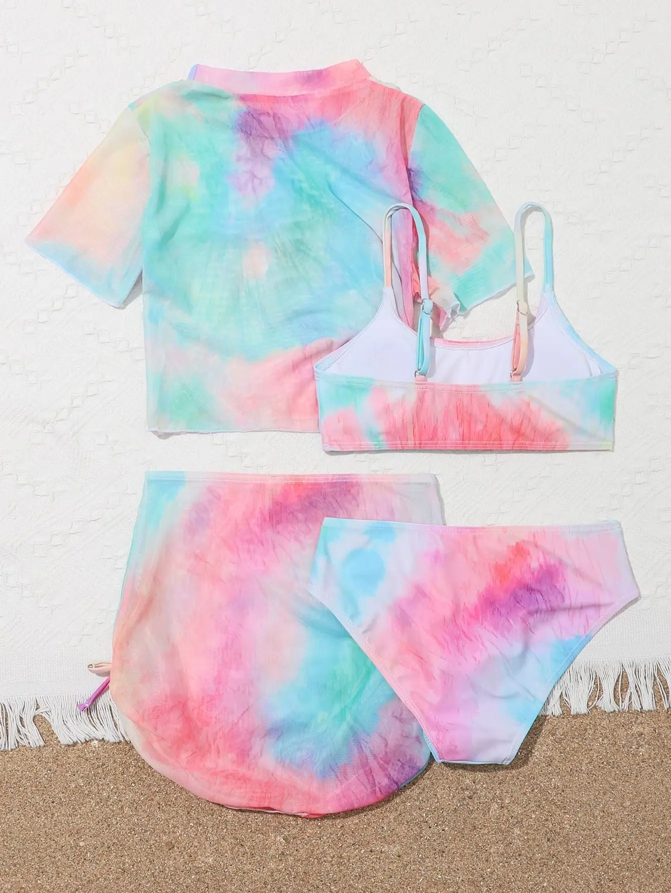 4 Pieces Bikinis Set Top & Skirt 2025 Girls Swimsuit Kids Swimwear Female Children Bathers Bathing Swimming Swim Suit Beachwear 4