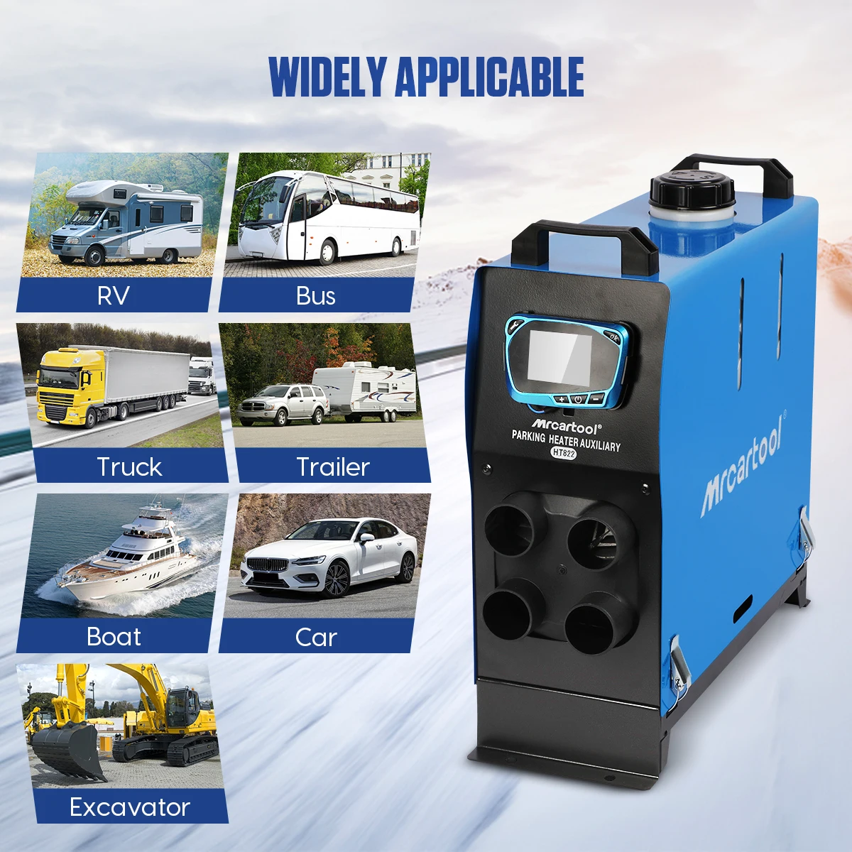 MRCARTOOL HT822 8KW Diesel Air Heater 12V All in One with LCD Switch & Remote Control Muffler Parking Four hole Parking Heater
