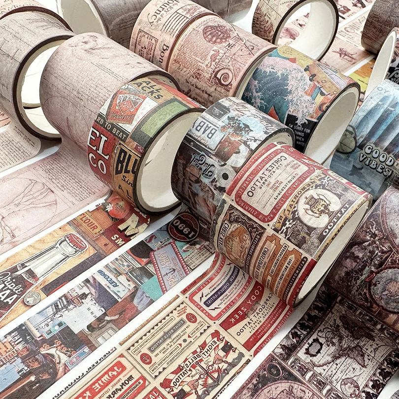 4Pcs Retro Washi Tapes Scrapbooking Map Decorative Adhesive Tape Stationery Basic Masking Tape Journal Supplies Washi Tape Set 3