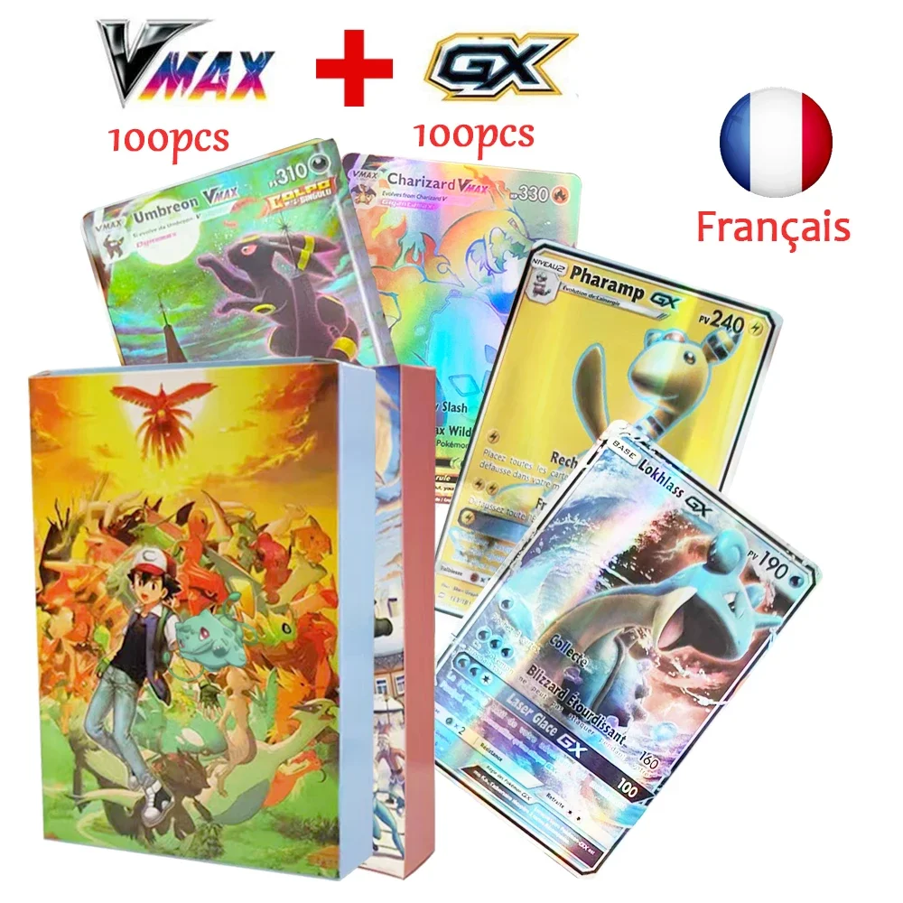 200pcs 카드 영어 Italiano French Deutsch Charizard Vmax Gx 애니메이션 배틀 트레이너 컬렉션 카드  장난감-Freehip.co.kr