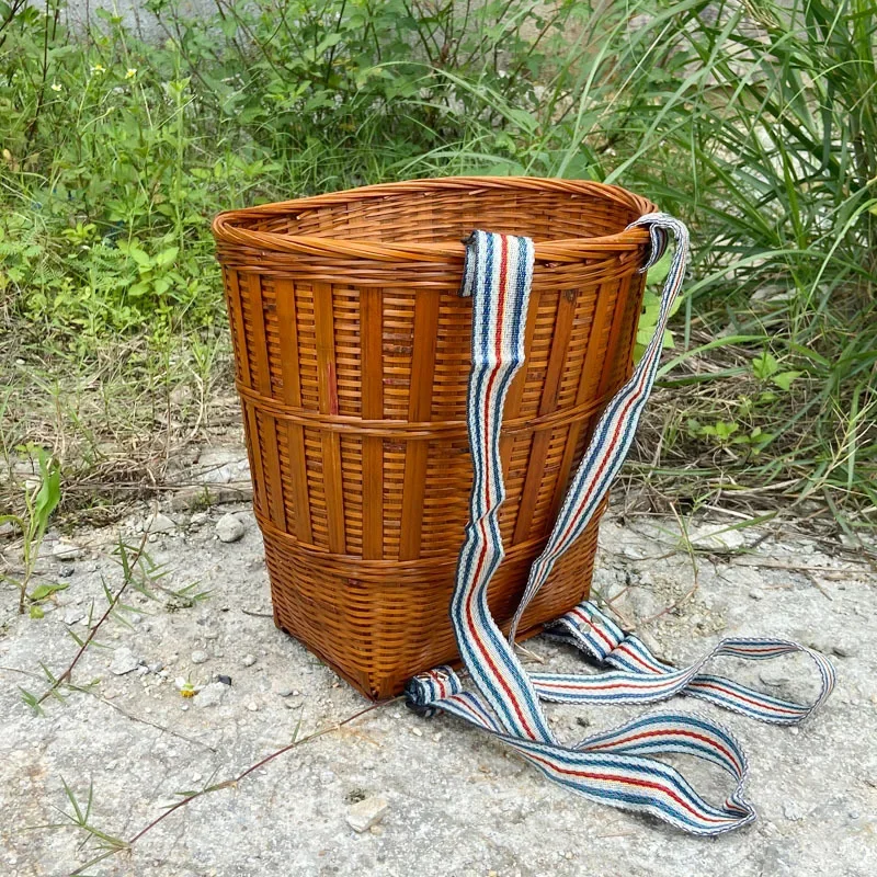 Large Capacity Double Shoulder Bamboo Basket Portable Outdoor Picnic Basket Tea Picking Baskets Dance Props Organization Basket 4