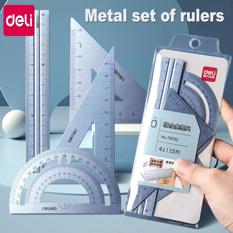 Ruler Set Metal Ruler Triangular Ruler for Kids Learning Office
