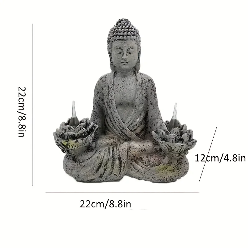 Statua Buddha Da Giardino Con Illuminazione Solare A LED – In Resina Impermeabile, 20,5x11,5x23 Cm, Perfetta Per Esterni E Meditazione