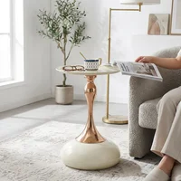 Tables Ye Moderne Martini - Petite table d'appoint ronde pour salon, table d'appoint de 38 cm avec base en métal, table circulaire blanche pour chambre à coucher et table de chevet, table à thé pour balcon, tables d'appoint d'angle pour lit 3